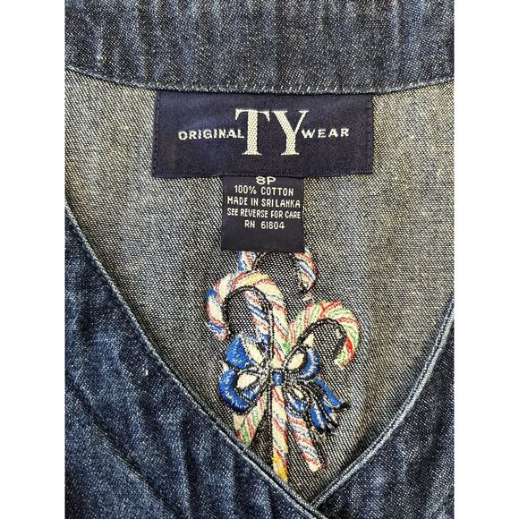 Vintage Ty Original Wear Womens Denim Button Up Candy Cane Dress Womens Size 8P - Picture 5 of 9